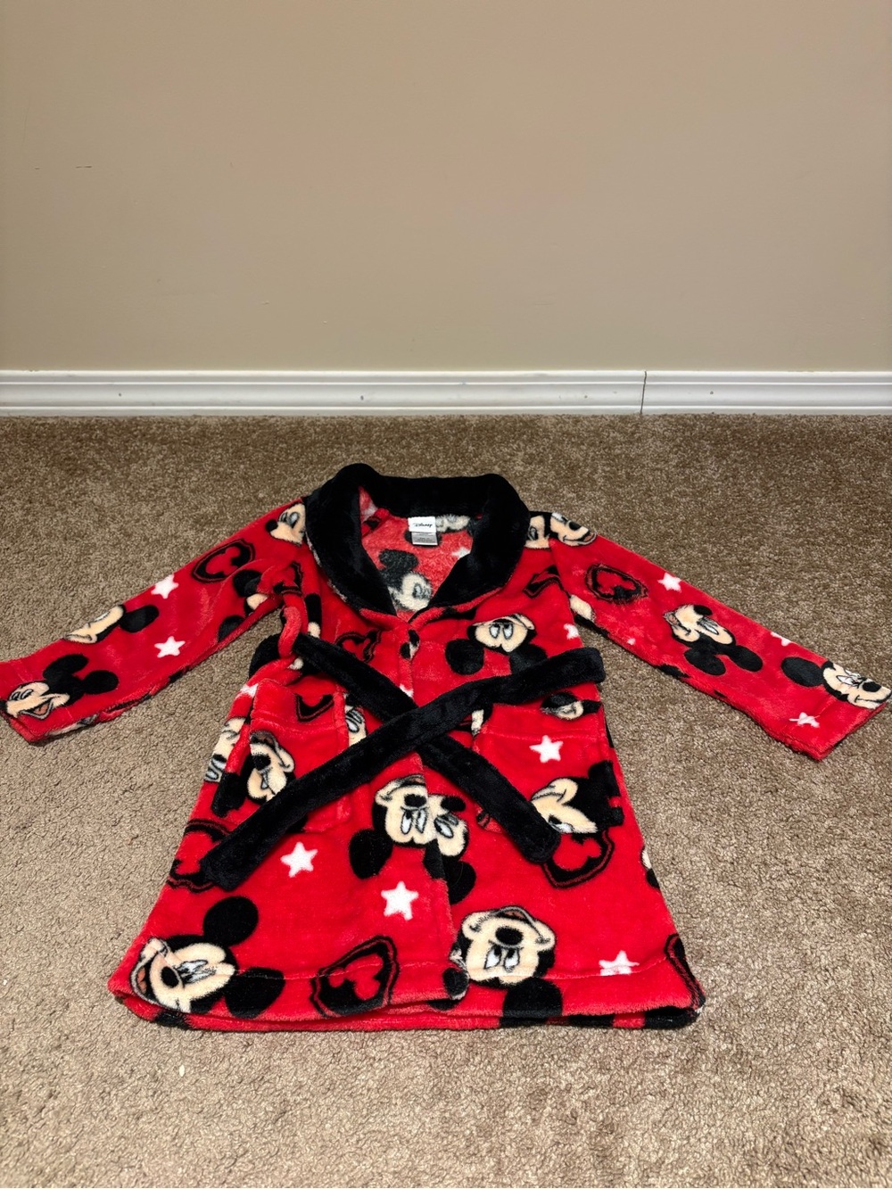 Disney Red Mickey Mouse Plush Kids Robe with Black Trim